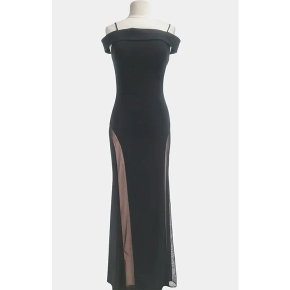 NIGHTWAY Black & Beige Cold Shoulder Gown Maxi Mermaid Dress SZ 6 - Picture 2 of 14